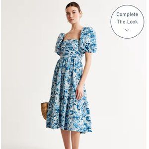 Abercrombie Emerson Poplin Puff Sleeve Midi Dress
